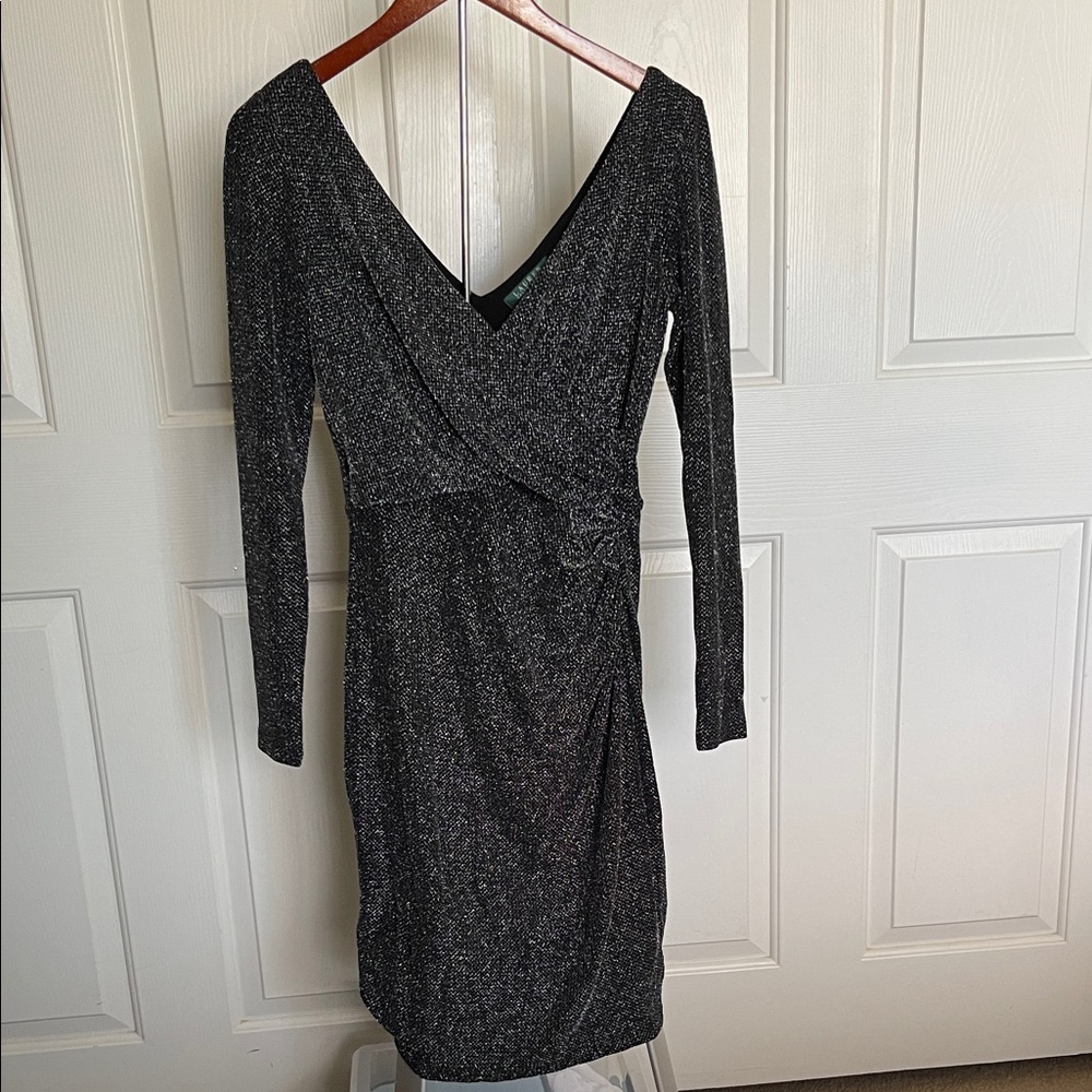 Lauren Ralph Lauren Black Shimmer Long Sleeve Dress